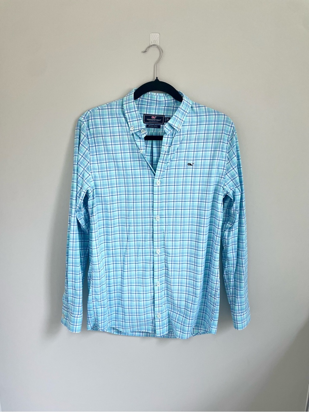 Boys XL Vineyard Vines Performance Fabric Blue Plaid Button-Down Shirt